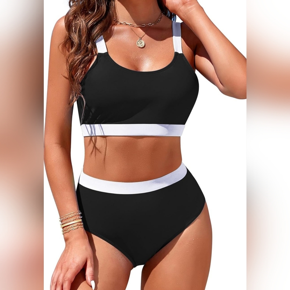 NWT! Adisputent Sporty Black and White Bikini Set